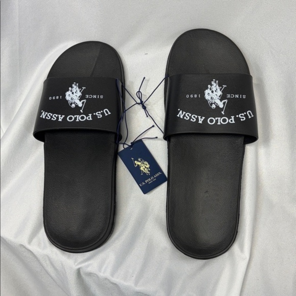U.S. Polo Assn. Since 1890 Black Slide Sandals with white Logo XL (13-14)